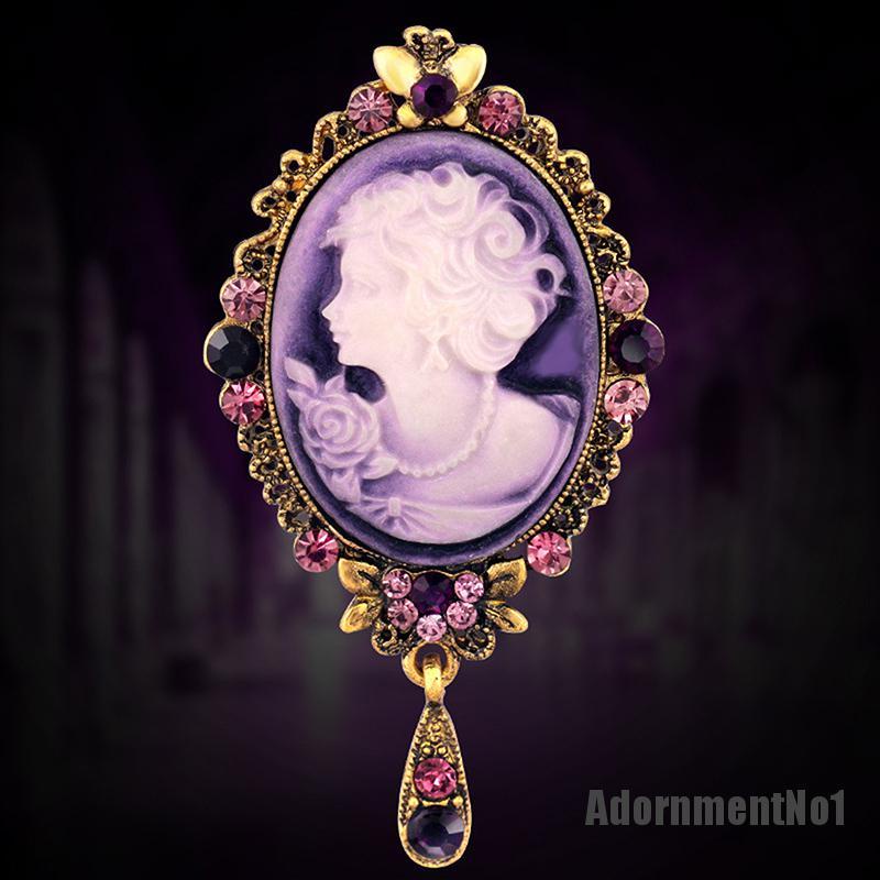 (Adornmentno1) Bros / Pin Gaya Victoria Motif Cameo Aksen Kristal Untuk Perhiasan Wanita / Pesta Pernikahan