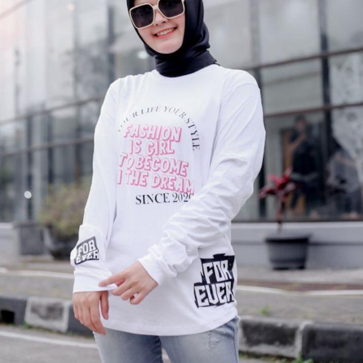 Terbaru.. Terlaris Kaos Forever Atasan Wanita Dewasa Lengan Panjang Kaos Tunik hijab Zolaqu Style
