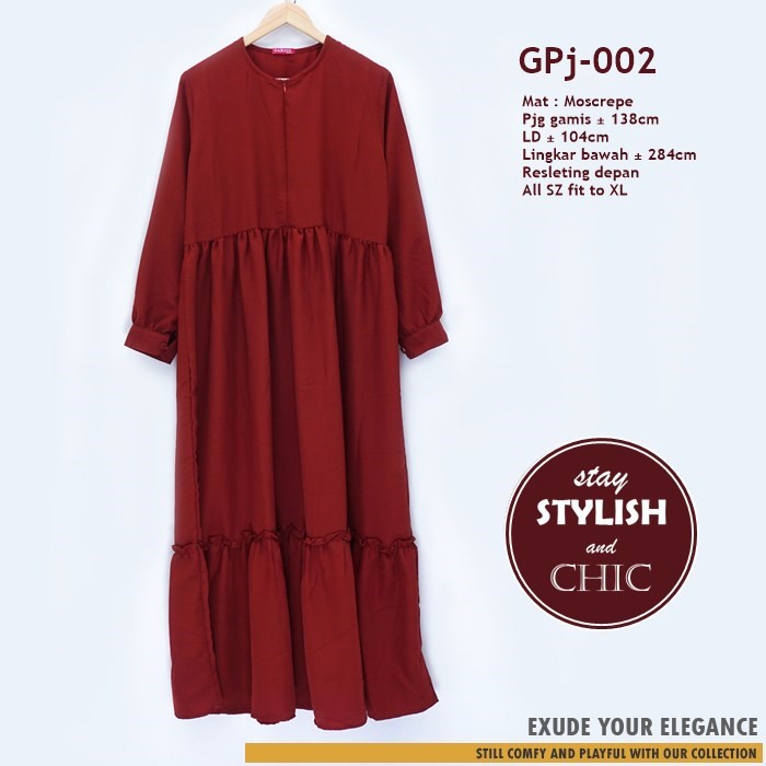 Gamis Polos Busui bahan Moscrepe / Gamis Ruffle renda kode GPj