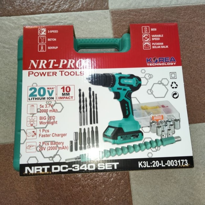 NRT PRO DC 340 bor impact cordless 20V mesin bor baterai