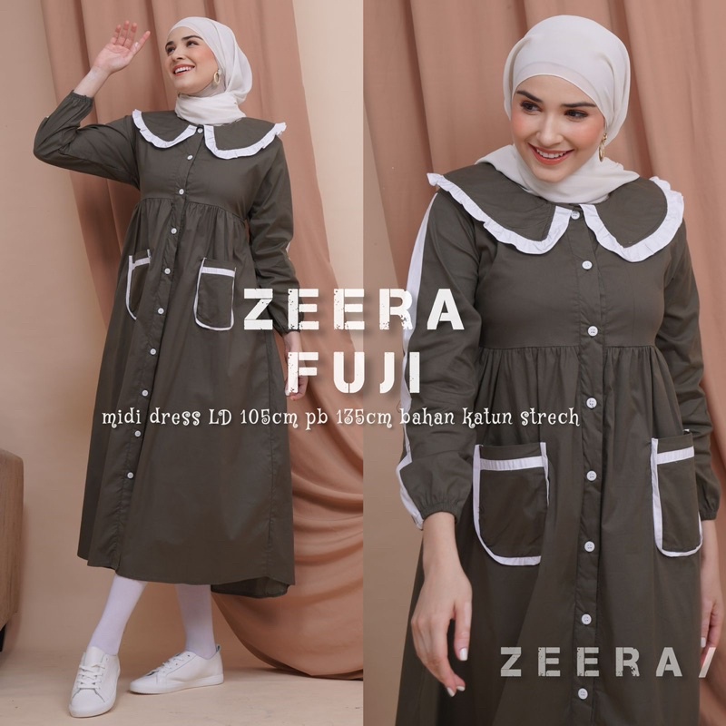 Daster Arab Zeera FUJI Dress Midi Kerah Vintage Terkini Ori Zeera