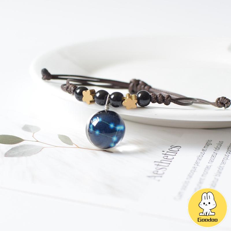 Fashion All-Match Bercahaya Dua Belas Rasi Bintang Gelang Pasangan Pacar Hadiah Perhiasan Tenunan Tangan -Doo