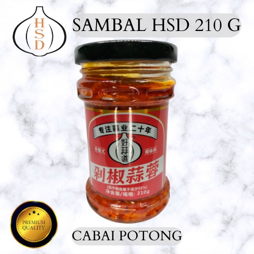 SAMBAL HSD 210 G RASA BAWANG PUTIH CABAI POTONG DAN BAWANG PUTIH BACEM