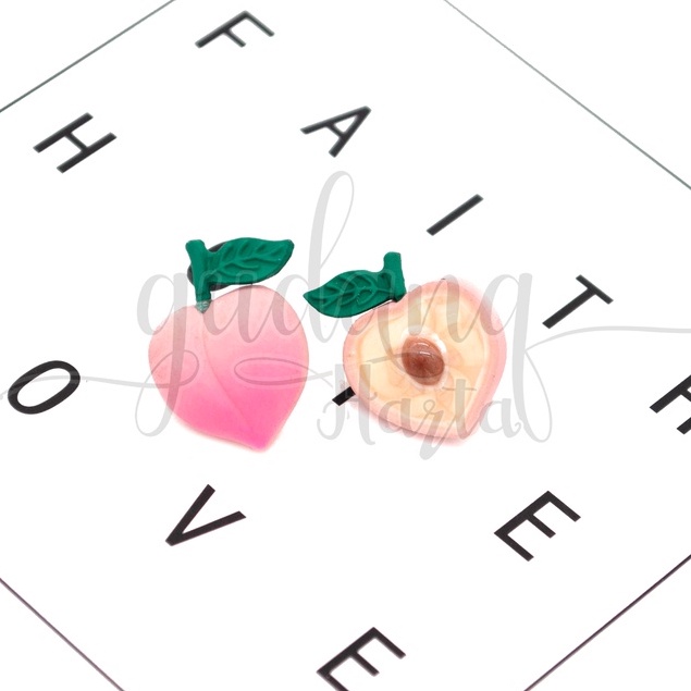 Anting Stud Pink Peach Earrings Motif Buah Peach Unik GH 203296