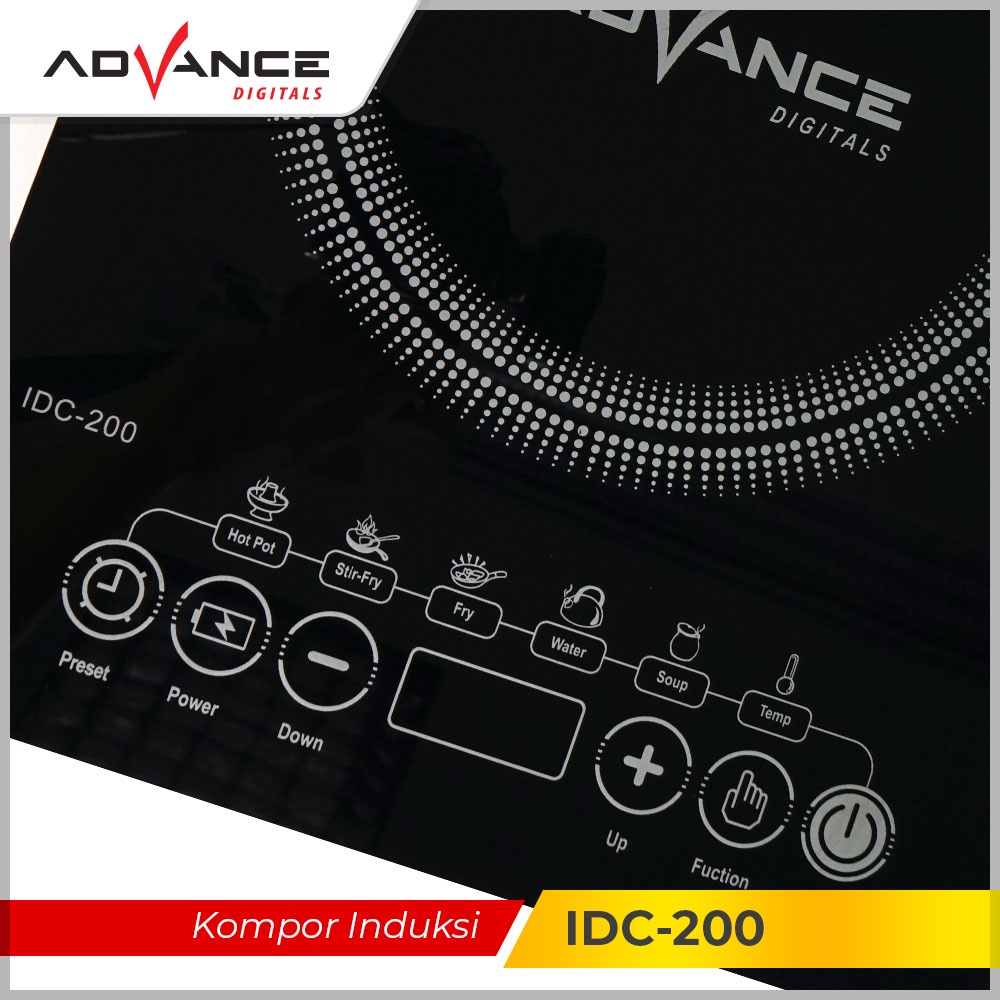 Advance Digitals Kompor Listrik induksi Digitals IDC-200 Touchscreen Material Kaca Premium Hitam