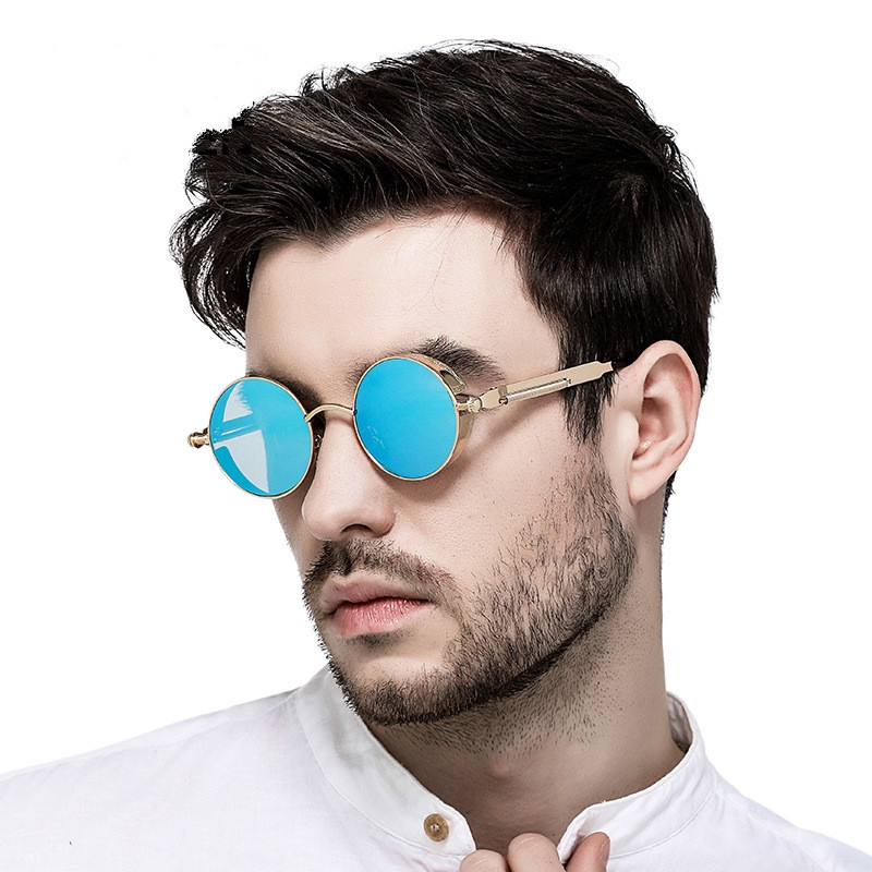Kacamata Hitam Round Metal Sunglasses Steampunk Men Women Fashion