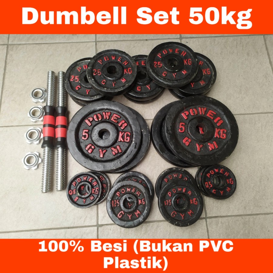 Dumbell Set 50kg Barbel 100% Besi Asli