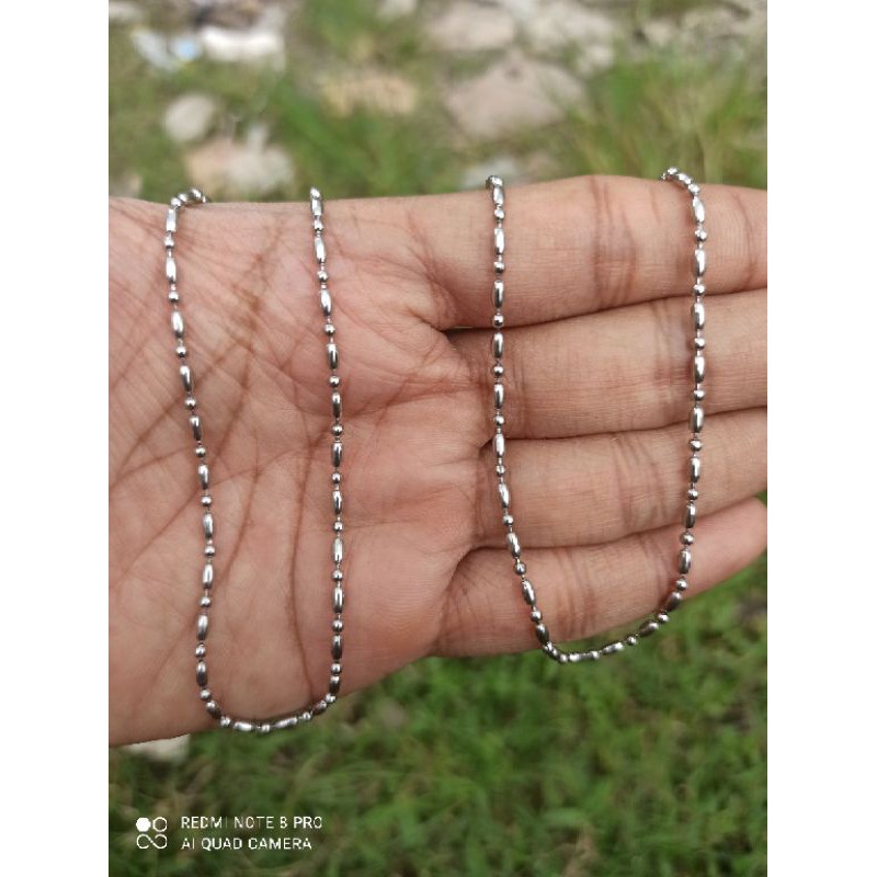 KALUNG MONEL MODEL BERAS BOLA 75 cm WARNA SILVER BAGUS KEREN CAKEP