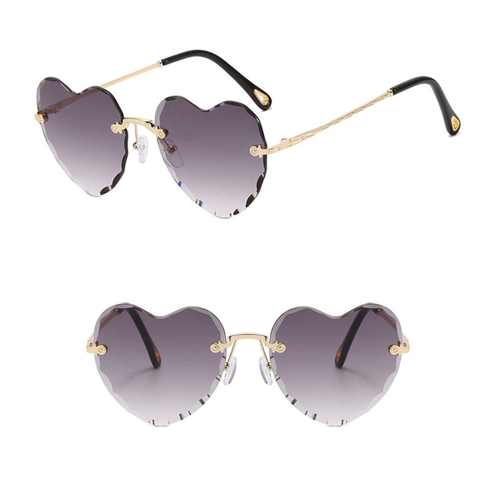 R-FLOWER Heart Sunglasses UV400 Kacamata Hitam Tanpa Bingkai Cinta Hati Berbentuk Hati