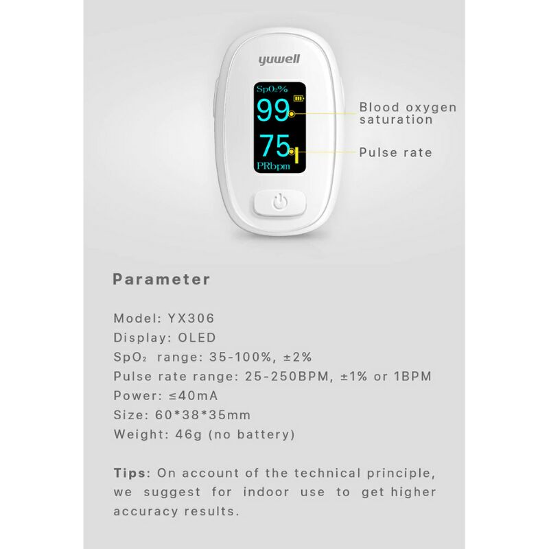 Yuwell Alat Pengukur Detak Jantung Kadar Oksigen Fingertip Pulse Oximeter YX306