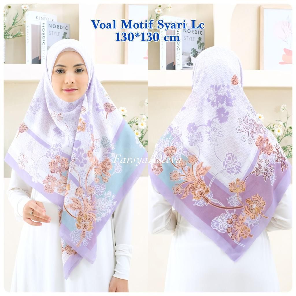 SERAGAM | New Hijab | 130 x 130 |Jilbab Segi Empat Syari Motif LC | Farsya Adeeva Voal Motif Syari L