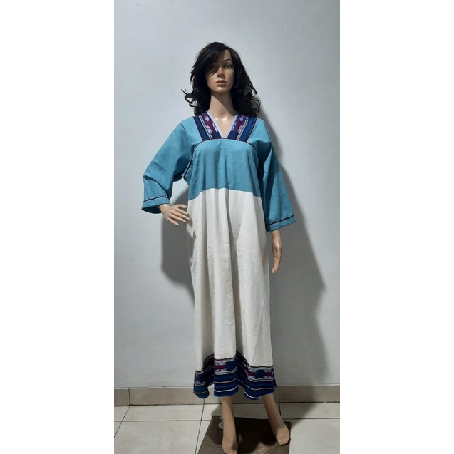 Dress linen mix tenun etnik Karo