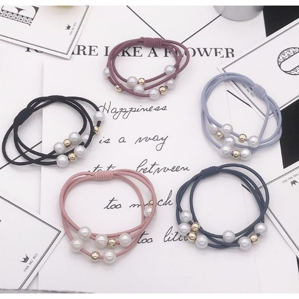 KARET IKAT RAMBUT MUTIARA KOREA / KUNCIR RAMBUT SIMPLE WARNA ELEGAN MUTIARA-1