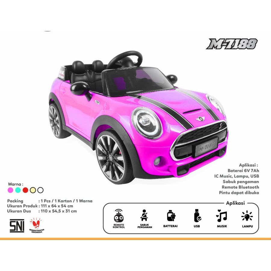 Mobil Aki Mainan Anak Remote Control Mini Cooper PMB TOYS M7188 Garansi SNI-Pink