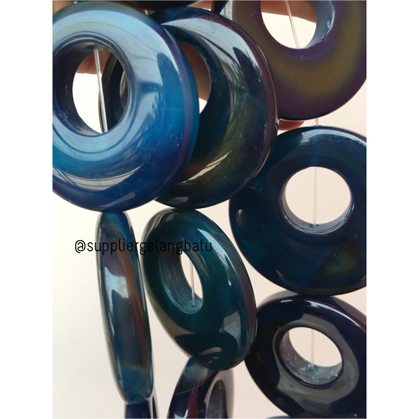 Batu alam cincin donat ONYX BIRU 6 x 6cm kalung liontin bandul akik grosir kerajinan craft supplier