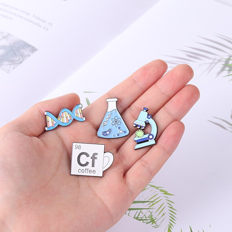 Beaker Microscope Gene Chain Enamel Pins Scientific Brooch Lapel Badge Bag Cartoon Jewelry Gift for Friends