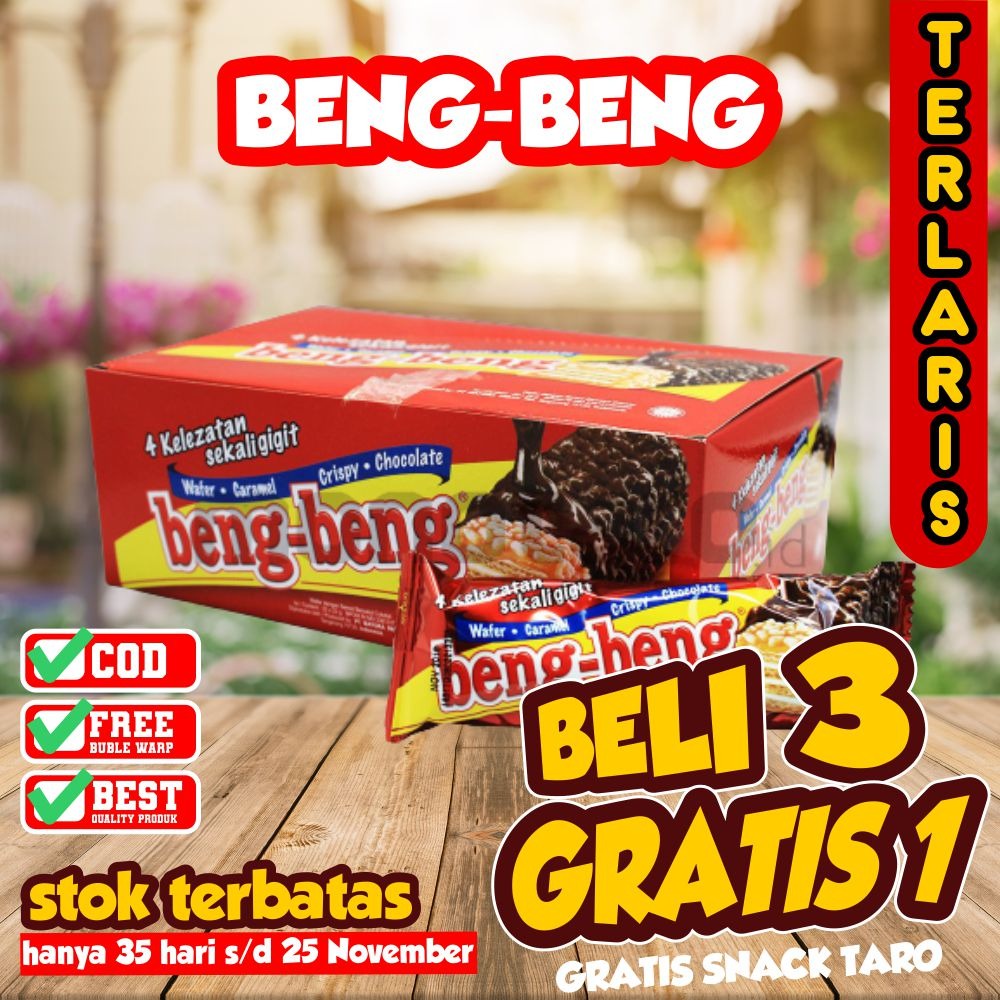 BISKUIT BENG BENG CHOCOLATE COKELAT CRISP WAFER 1 BOX ISI 17 PCS SNACK MAKANAN RINGAN COKLAT