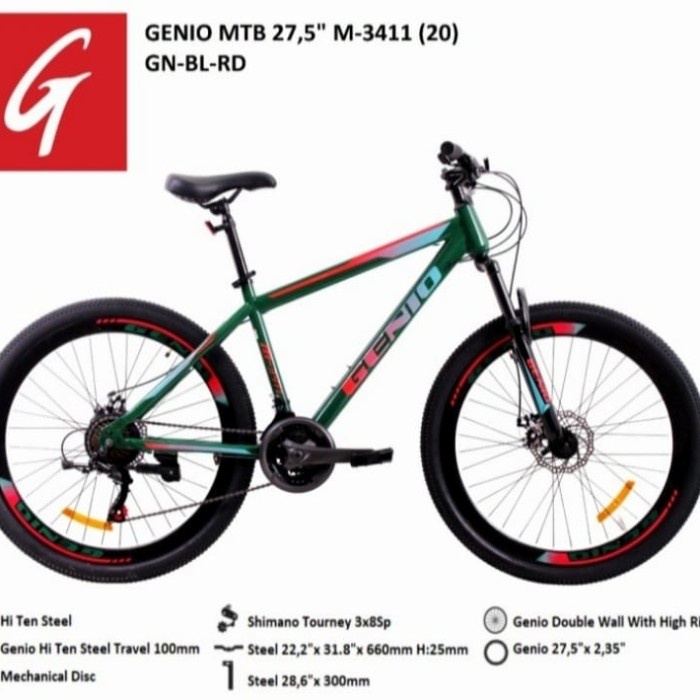 SEPEDA MOUNTAIN BIKE MTB GENIO 27.5 M3411 3x8 SPEED (GRN)