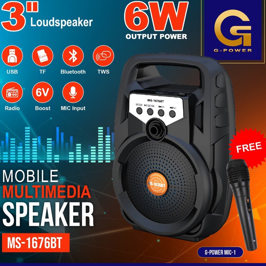 GPOWER SPEAKER MS1676BT Wireless Multimedia Speaker FREE MIC HARGA MURAH