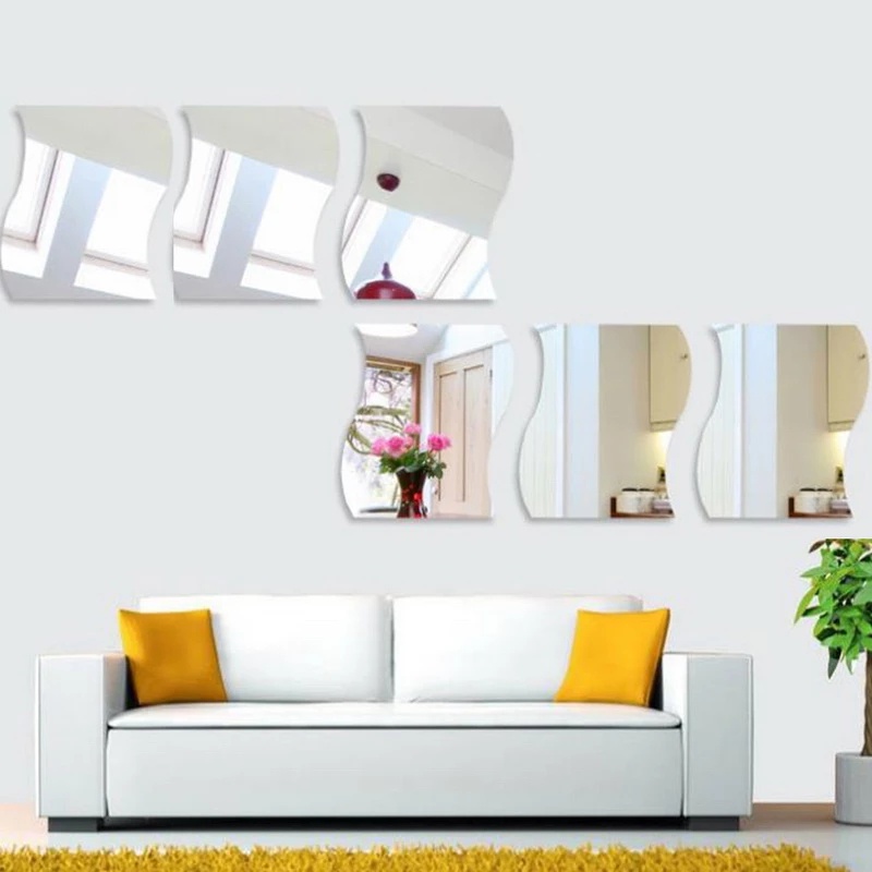 6Pcs/Set Wave Shape Mirror Wall Stickers