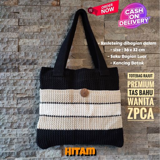 Tote Bag Rajut Premium Tas Bahu Kekinian Strip Milenial Terlaris