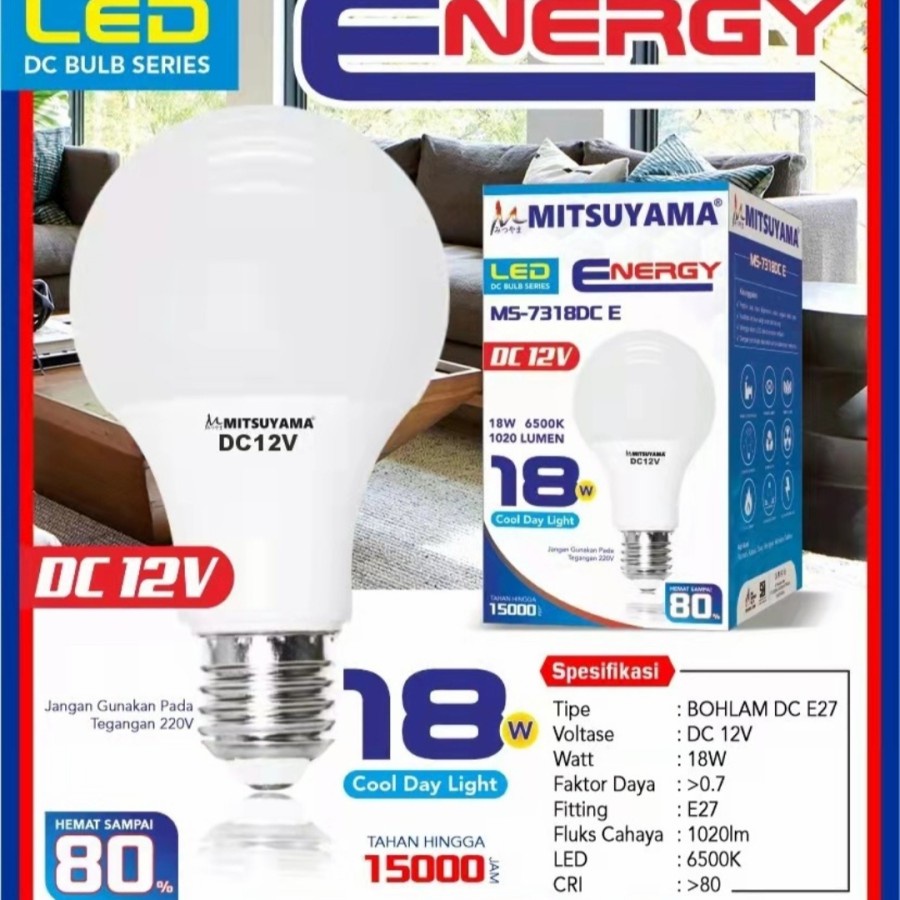 Barangunik2021-Bohlam DC E27 12 Volt 18 Watt Energy Mitsuyama MS-7318 DC E Lampu Aki/Bohlam Aki 18Watt