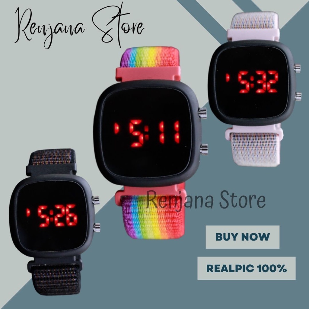 Jam Tangan LED Unisex Pria Wanita Unisex LED Watch Strap Kanvas / Nilon  Canvas Oval Premium Quality