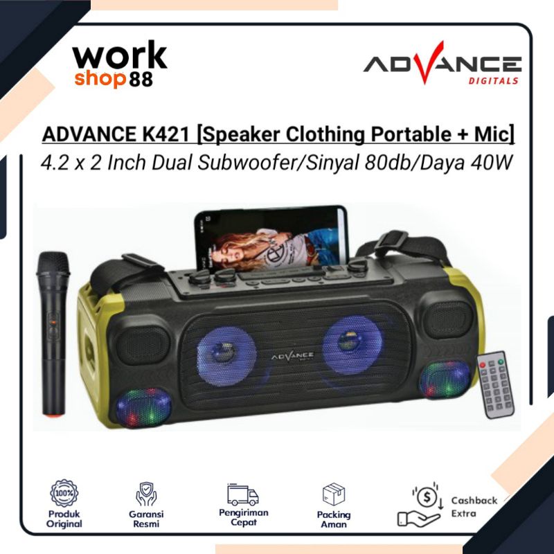 Baru Speaker Portabel Advance K421 (4.2 x 2 Inci) Dual Subwoofer Meeting + Remote + Mic Wireless - N