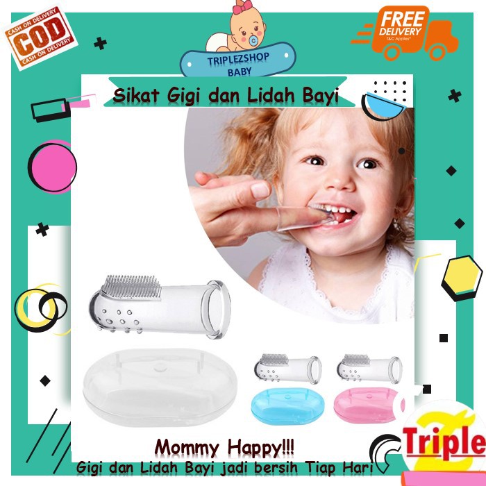 Sikat Gigi Lidah Bayi Jari Silicone Silikon Dengan Box