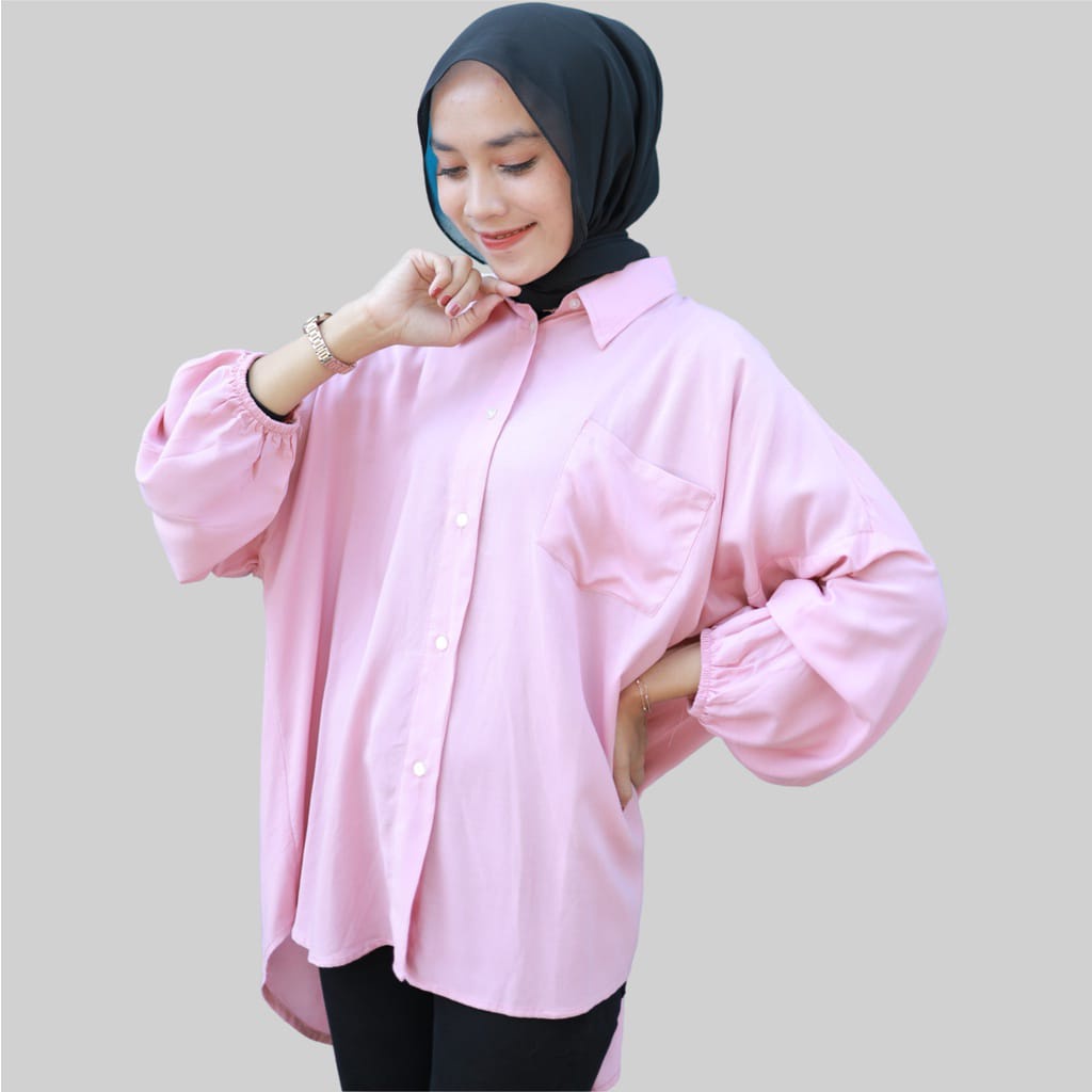 Kemeja Oversize Wanita Kemeja Rayon Oversize Korea Kemeja Polos Lengan Panjang Bigsize Ld 130