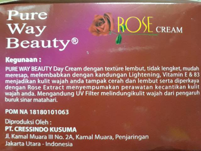 CREAM ROSE PURE WAY BEAUTY BPOM [DAY CREAM]