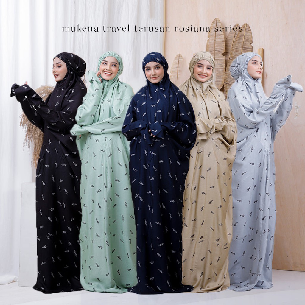 mukena travel terusan rayon bali dewasa motif rosiana mukena pocong mukena lajuran traveling cemara 