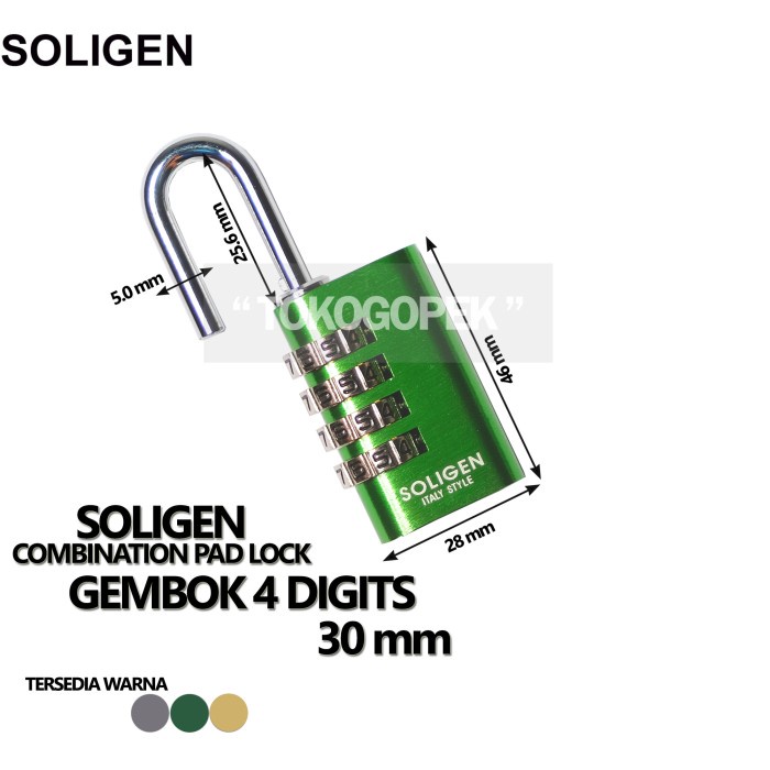 SOLIGEN GEMBOK ANGKA 4 DIGIT 30MM - GEMBOK NOMOR 4 DIGIT