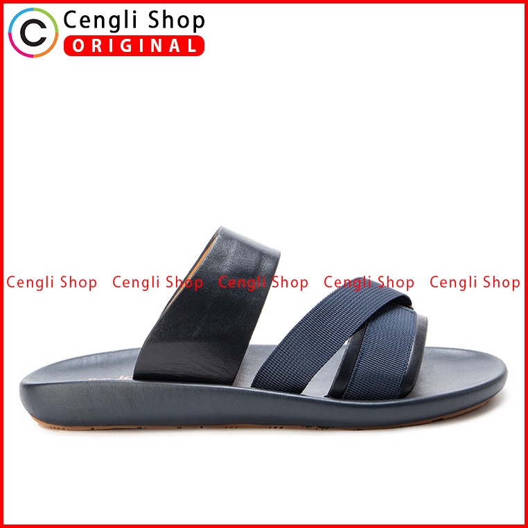 SANDAL CASUAL JIM JOKER PRIA ORIGINAL SLIDE KULIT BIRU NAVY JJ25