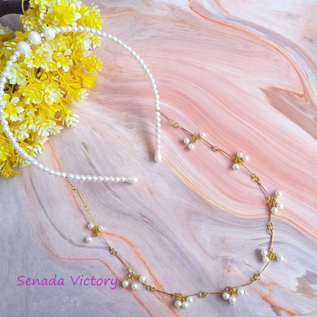 Senada Victory Bando Flower Crown Mutiara Juntai Aksesoris Rambut SVF01