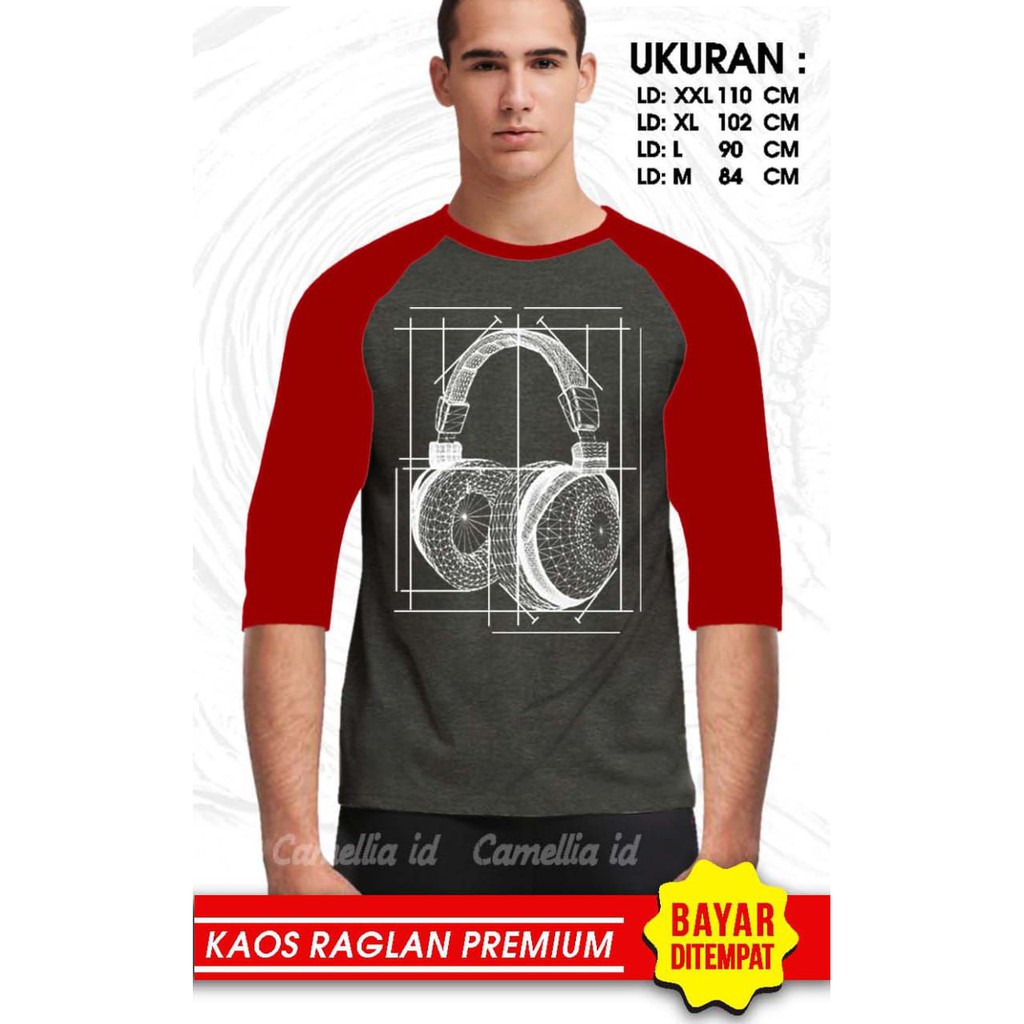 Kaos Raglan (HEADSET)/Kaos Pria Lengan 3/4/ Kaos Pria/ Kaos Cowok/ Kaos Oblong/Misty