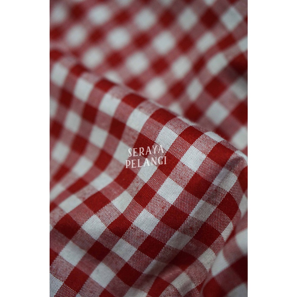 [METERAN] Kain Katun Motif Kotak-Kotak | Cotton | Bahan Pakaian | Bahan Dekorasi | Kostum | Catur | Checkered Pattern | Warna Merah