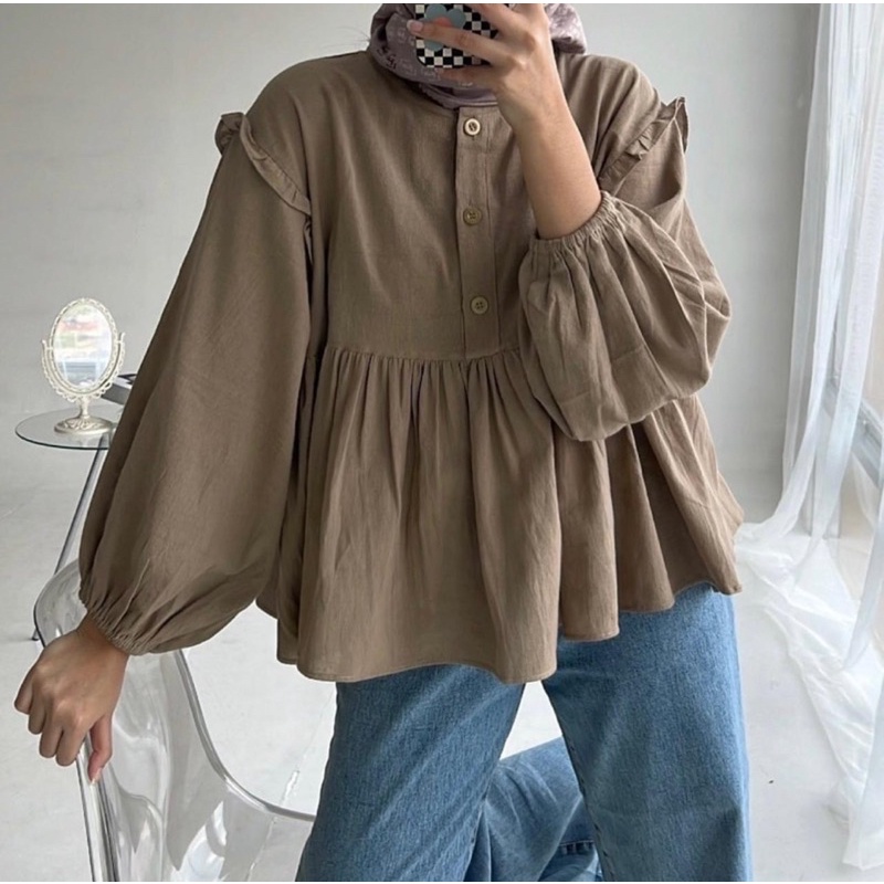 LENKA PEPLUM BLOUSE LINEN / KEMEJA WANITA LINEN SHIRT