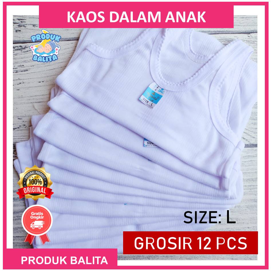 12 PCS Kaos Dalam Anak Perempuan Laki-Laki Kaos Singlet Bayi Size L