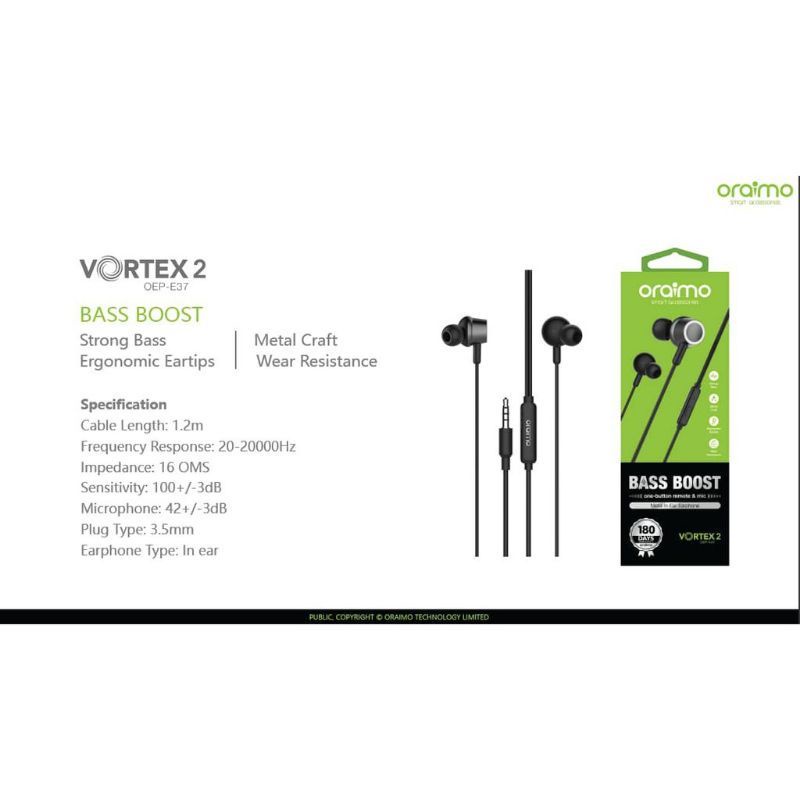 ORAIMO HEADSET OEP-E37 Vortex 2 In-Ear Earphone with 3.5mm