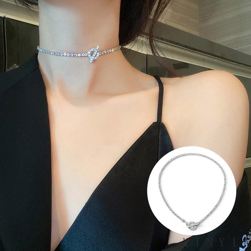 【COD】Kalung Rantai Klavikula Hias Liontin Kristal Berlian Bahan S925 Silver Gold Gaya Korea Untuk Wanita