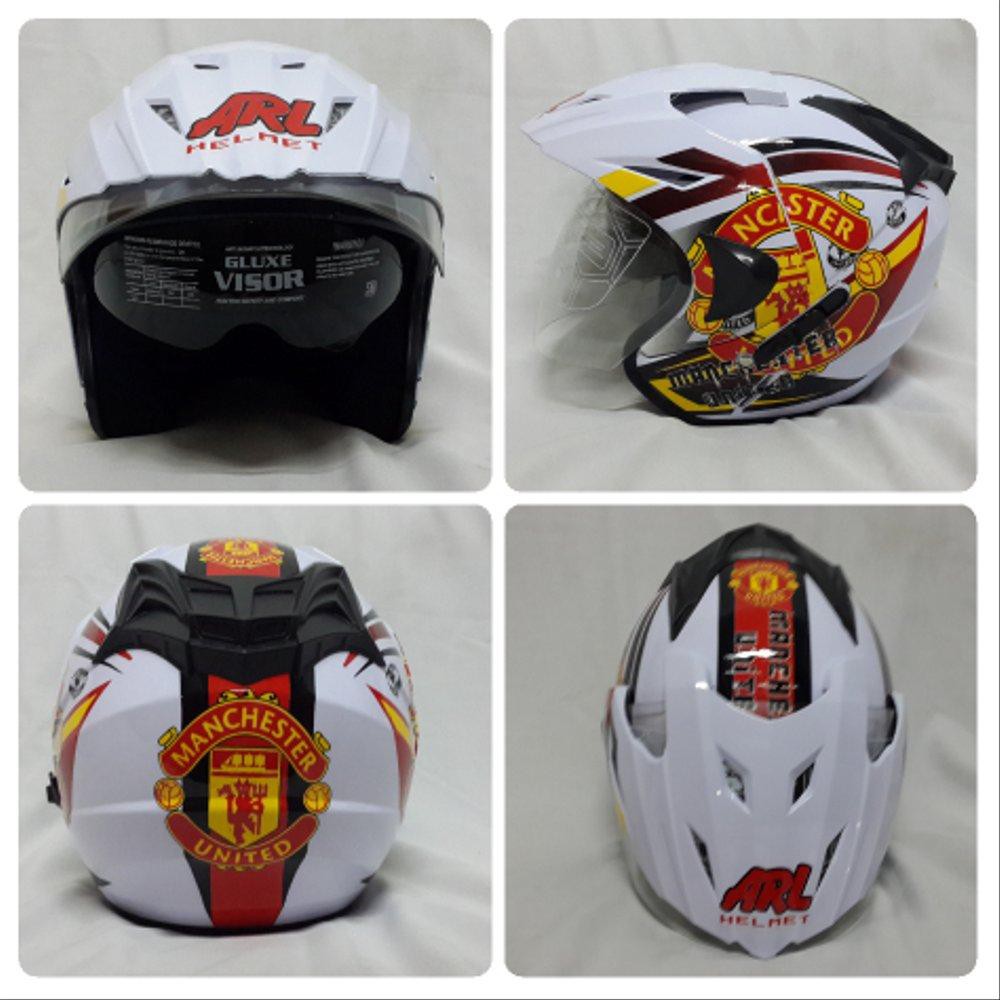 Helm club bola Half face Double Visor Manchester United Putih. spar