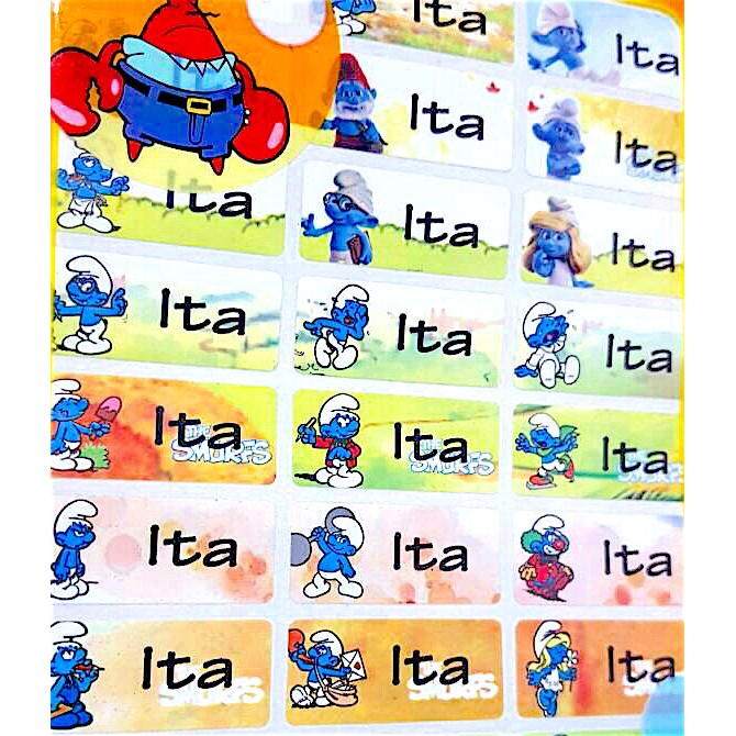 

Label nama anti air stiker waterproof Smurf