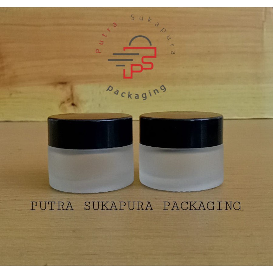 Pot Cream 15Gr Frosted Tutup Hitam / Kaca /Krim Kosmetik-Glass Jar