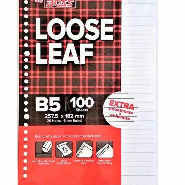 Kertas Loose Leaf Isi Binder File Garis B5 BigBoss 100 Lembar