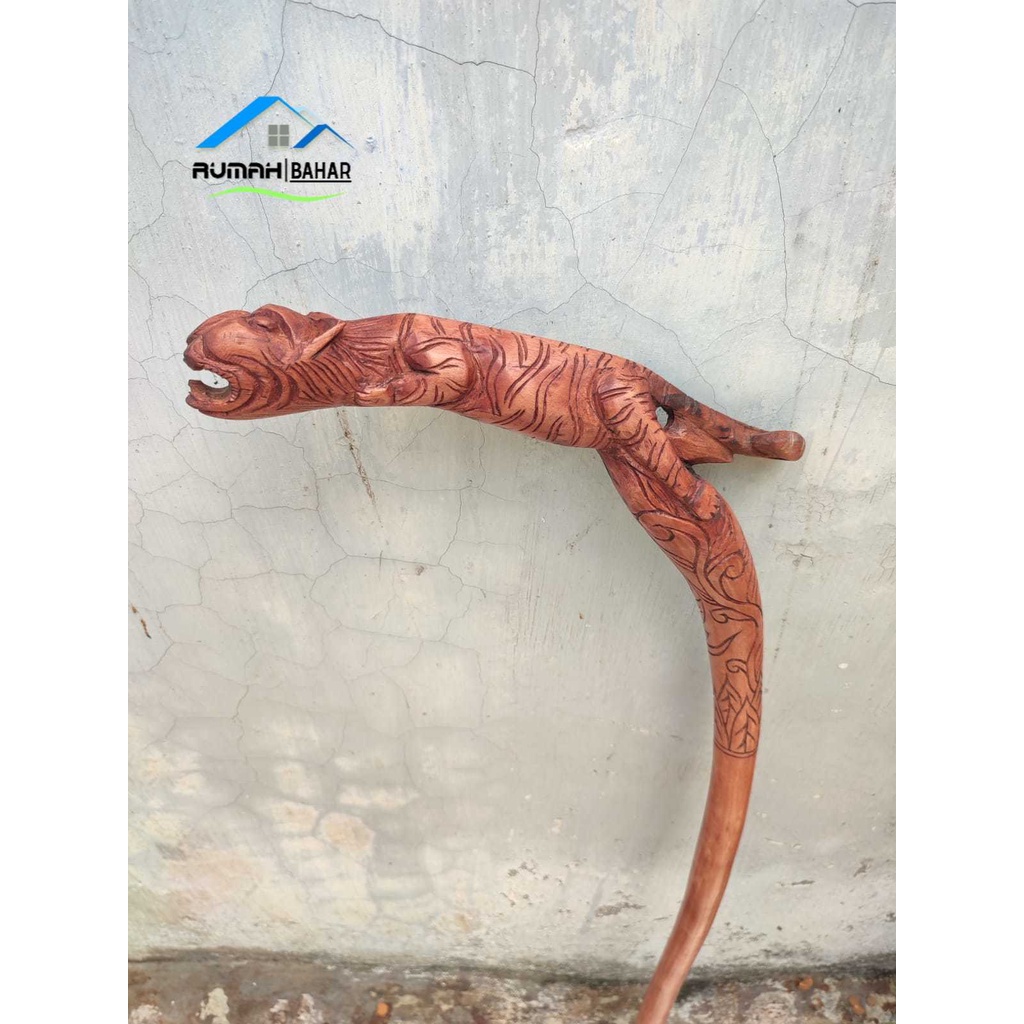 Tongkat Jalan Kayu Stigi Asli Ukir Macan Terbaru Kualitas Premium