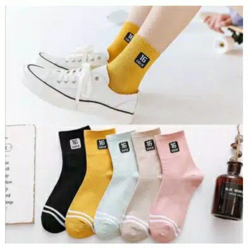 ☀ Sunly ☀ A048 Kaos Kaki Panjang Motif Polos 16 Sock Kaoskaki Wanita Import Murah