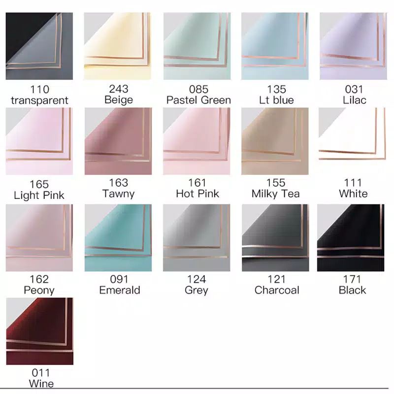 

SOLID COLOR GOLD FRAME CELLOPHANE PACK (58 x 58 cm) Kertas Bunga Wrapping Paper