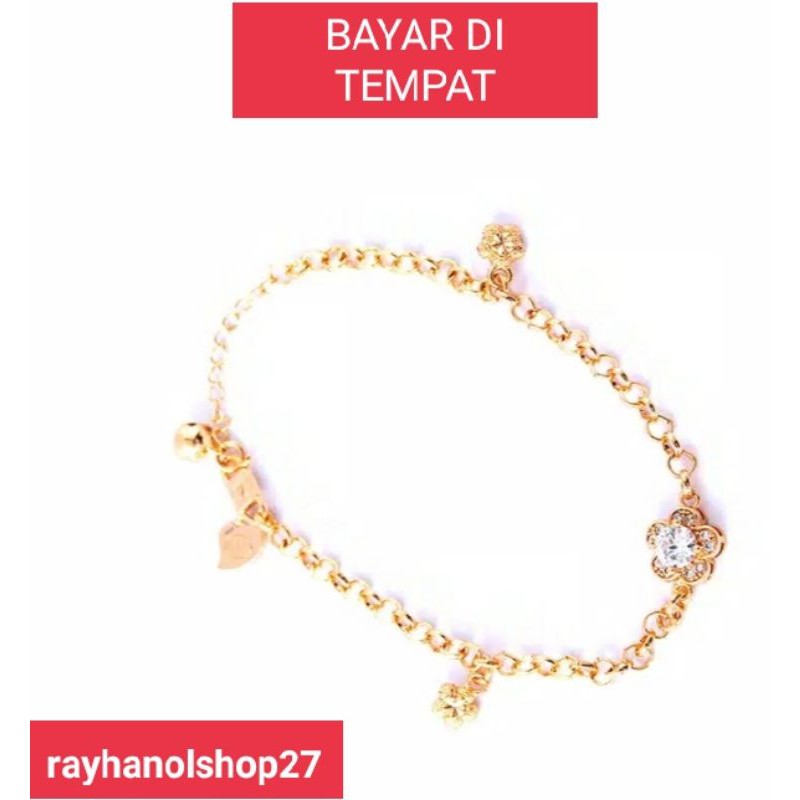 Gelang tangan wanita Titanium permata satu lapis emas gold