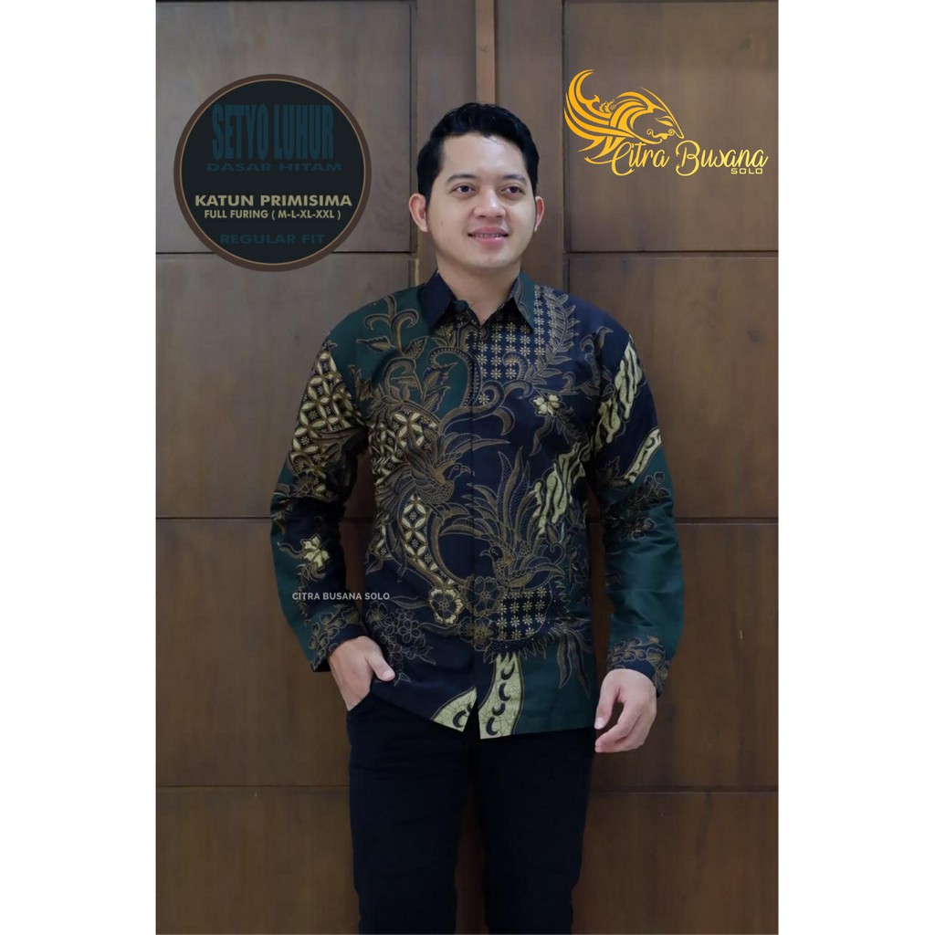 SETYO LUHUR HIJAU Kemeja Batik Pria Full Furing Bahan Katun Primisima